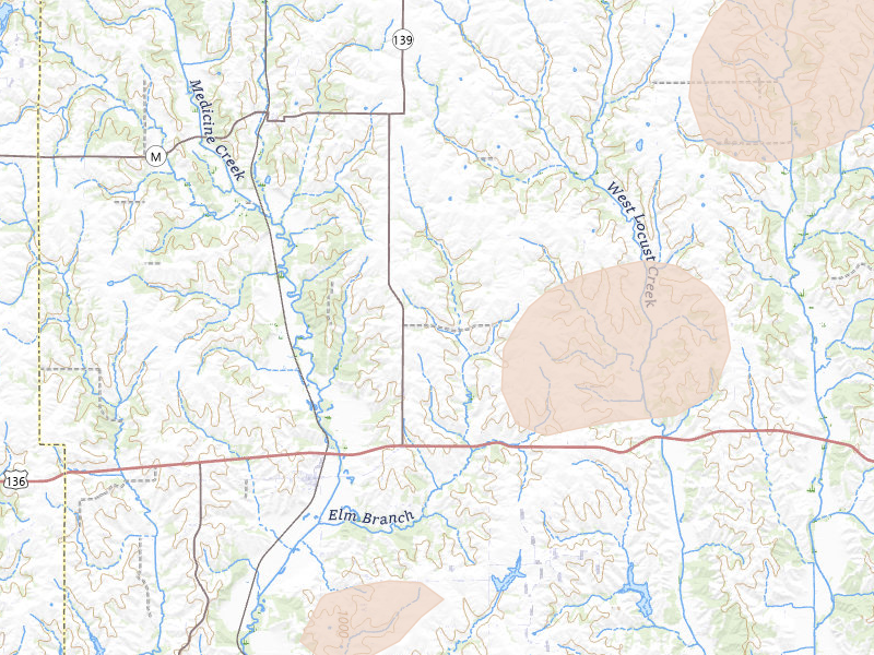 Radar-estimated hail-size map of the storm over Powersville, MO on Apr 15, 2026