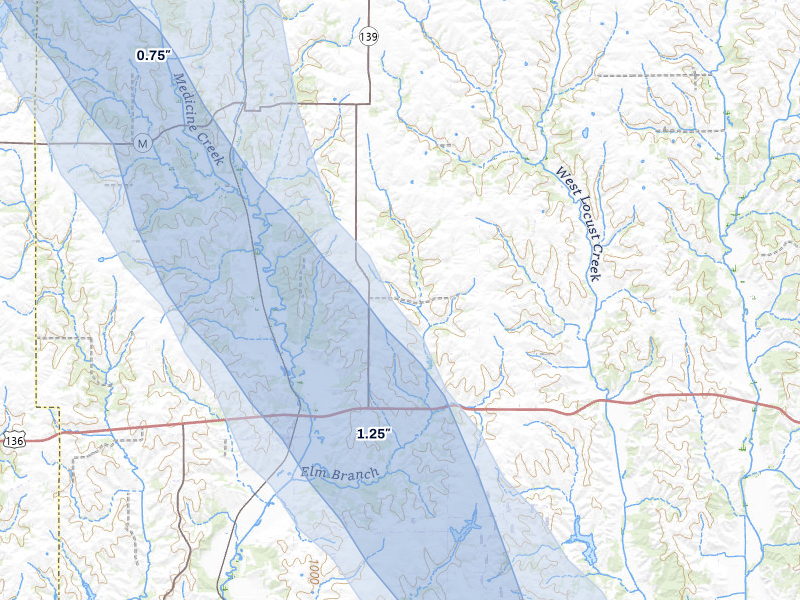 NEXRAD radar-signature map of the hail storm over Powersville, MO on Jul 20, 2026