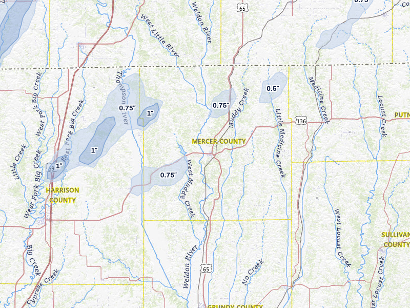 NEXRAD radar-signature map of the hail storm over Princeton, MO on Mar 5, 2026