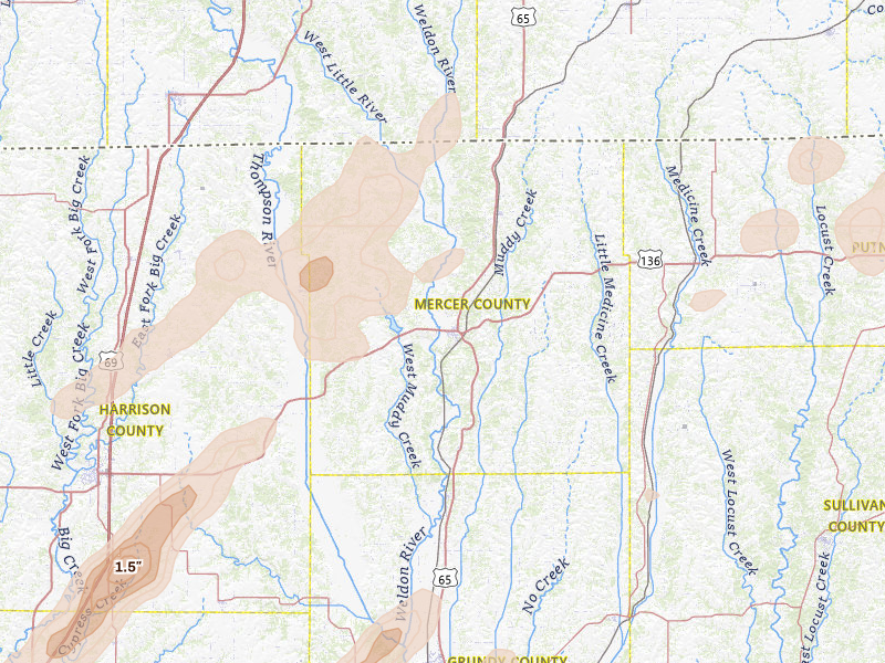 Radar-estimated hail-size map of the storm over Princeton, MO