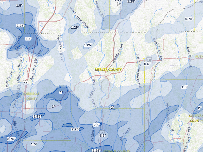 NEXRAD radar-signature map of the hail storm over Princeton, MO on May 16, 2026