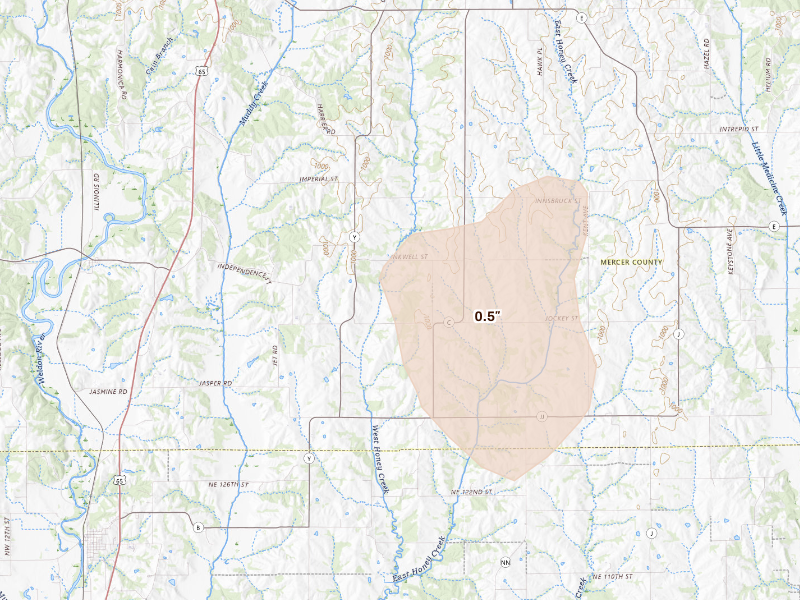 Radar-estimated hail-size map of the storm over Princeton, MO