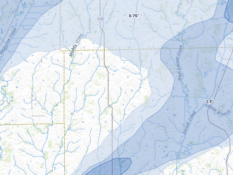 NEXRAD radar-signature map of the hail storm over Purdin, MO on Apr 17, 2026