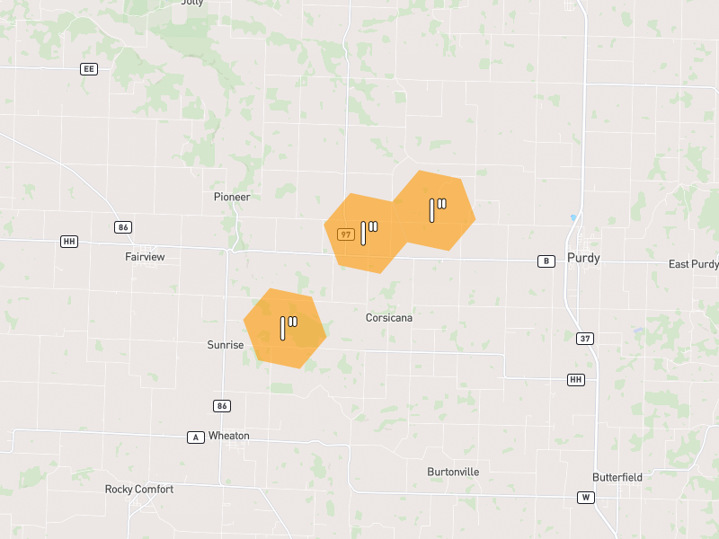 Hail map of Purdy, MO on Jul 5, 2026, hail up to 1"