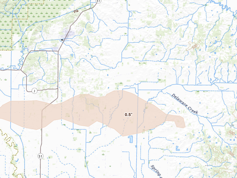 Radar-estimated hail-size map of the storm over Puxico, MO