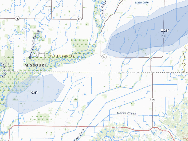 NEXRAD radar-signature map of the hail storm over Qulin, MO on Mar 4, 2026