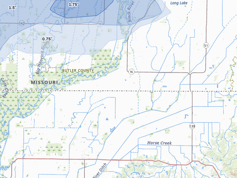 NEXRAD radar-signature map of the hail storm over Qulin, MO on Apr 16, 2026