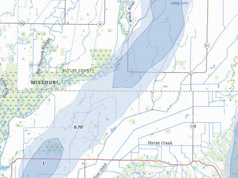 NEXRAD radar-signature map of the hail storm over Qulin, MO on Apr 26, 2026