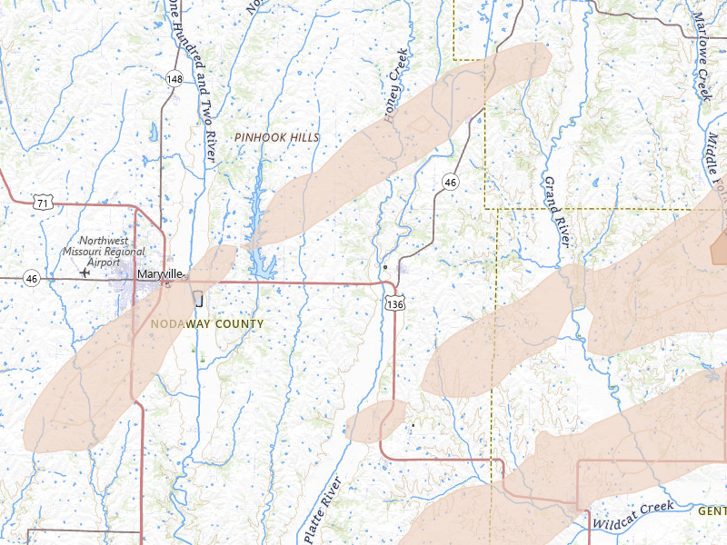 Radar-estimated hail-size map of the storm over Ravenwood, MO on Apr 17, 2026