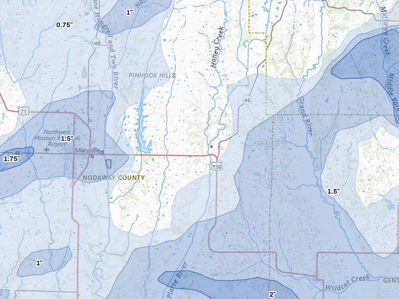 NEXRAD radar-signature map of the hail storm over Ravenwood, MO on May 16, 2026