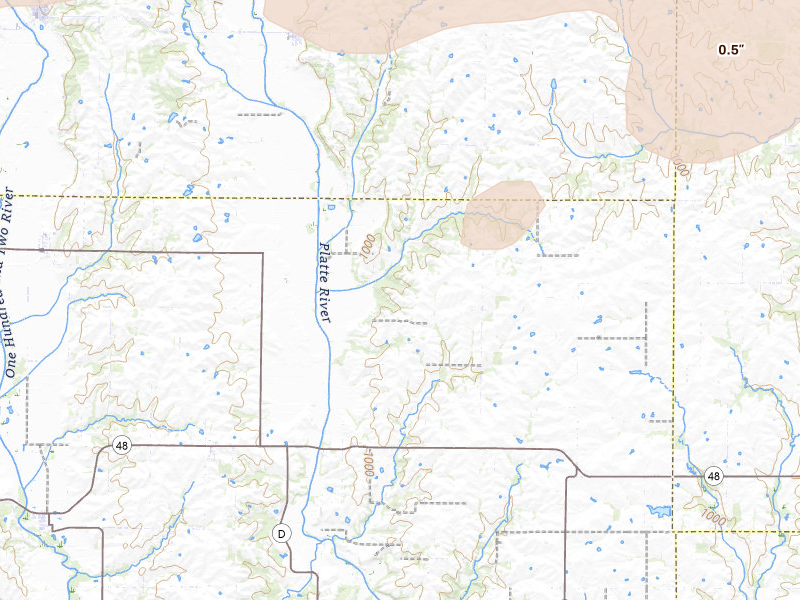 Radar-estimated hail-size map of the storm over Rea, MO on Jun 10, 2026