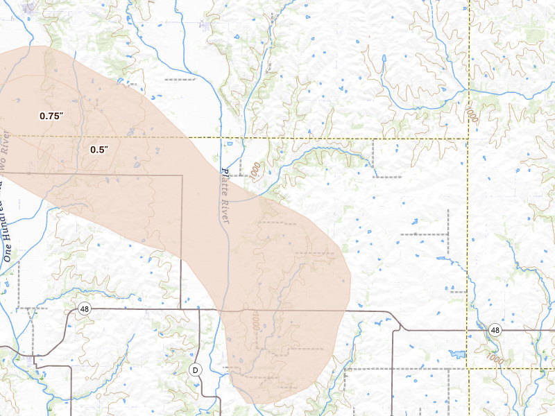 Radar-estimated hail-size map of the storm over Rea, MO