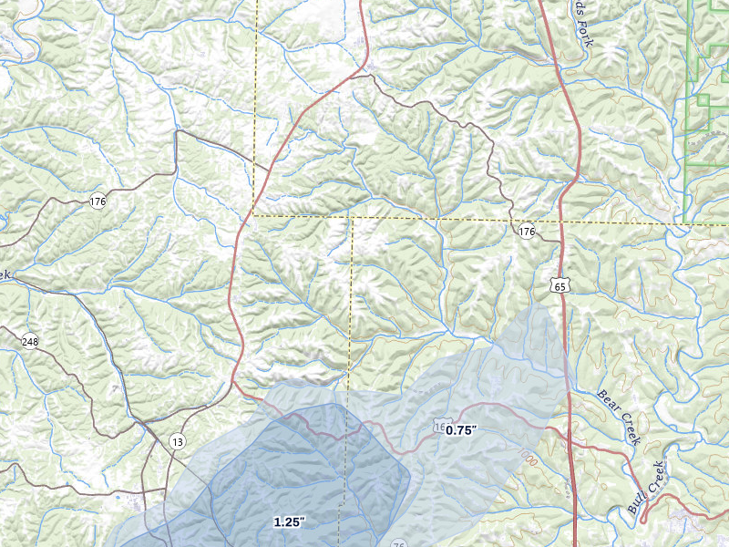 NEXRAD radar-signature map of the hail over Reeds Spring, MO