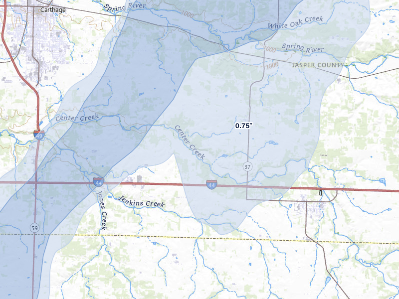 NEXRAD radar-signature map of the hail storm over Reeds, MO on Mar 6, 2026