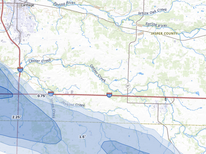 NEXRAD radar-signature map of the hail storm over Reeds, MO on Apr 26, 2026