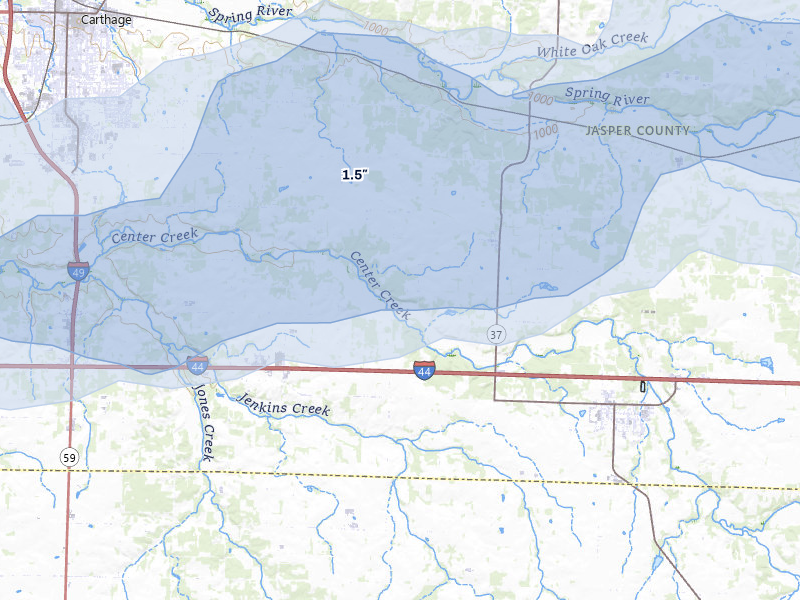NEXRAD radar-signature map of the hail storm over Reeds, MO on Apr 28, 2026