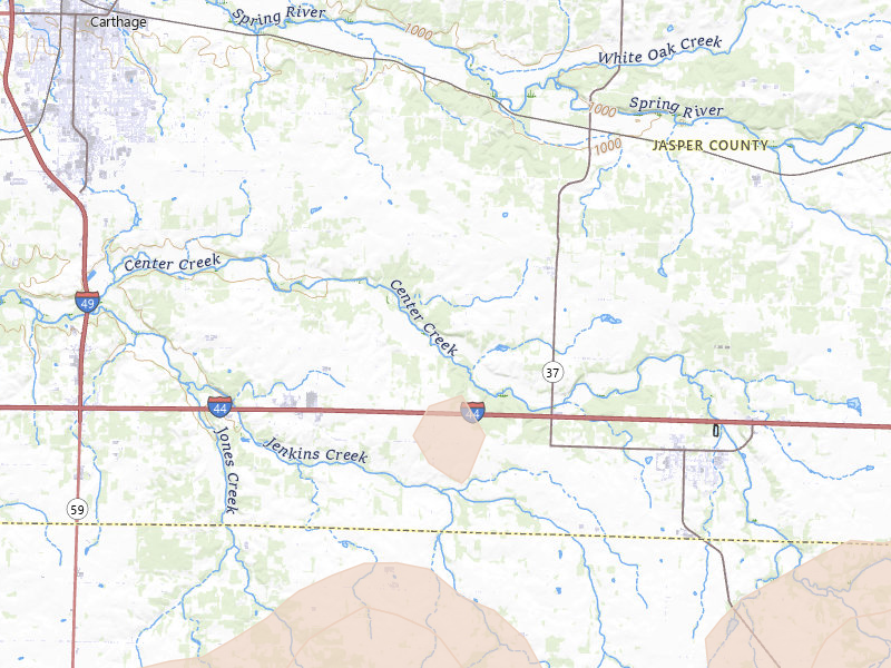 Radar-estimated hail-size map of the storm over Reeds, MO on Jul 4, 2026
