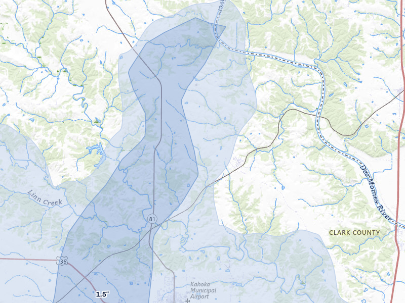 NEXRAD radar-signature map of the hail storm over Revere, MO on Apr 17, 2026