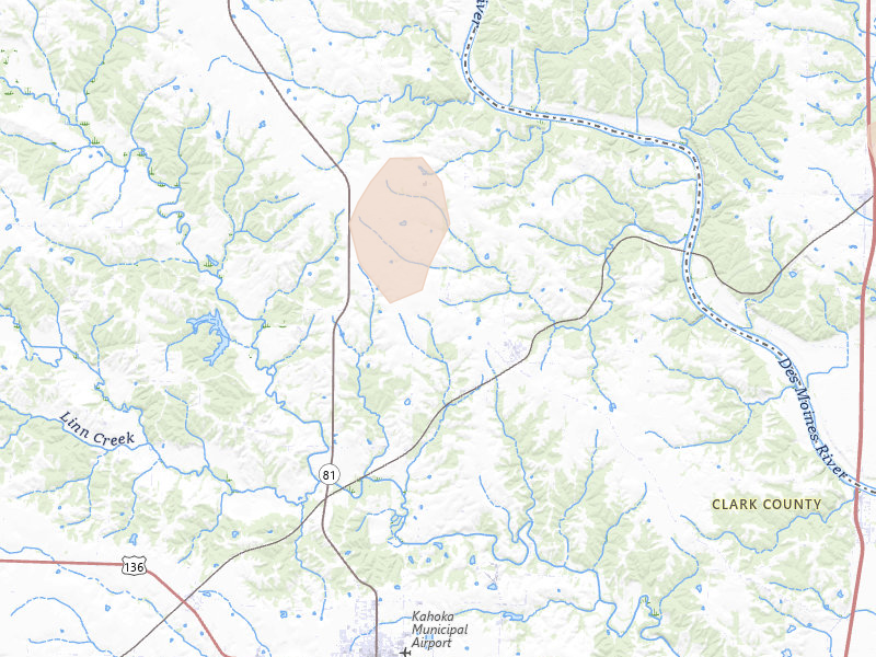 Radar-estimated hail-size map of the storm over Revere, MO on Jun 17, 2026