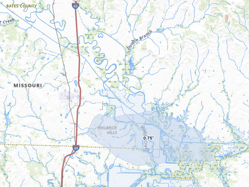 NEXRAD radar-signature map of the hail storm over Rich Hill, MO on May 8, 2026