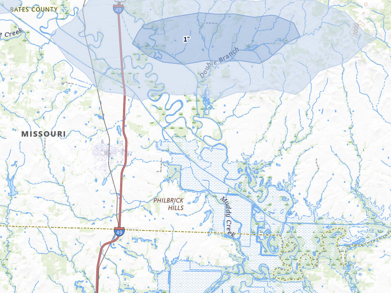 NEXRAD radar-signature map of the hail storm over Rich Hill, MO on May 31, 2026