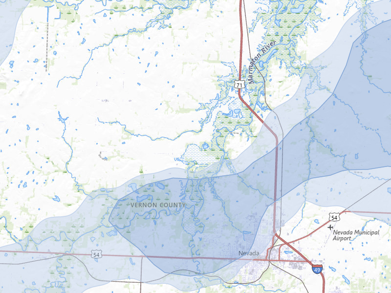 NEXRAD radar-signature map of the hail over Richards, MO
