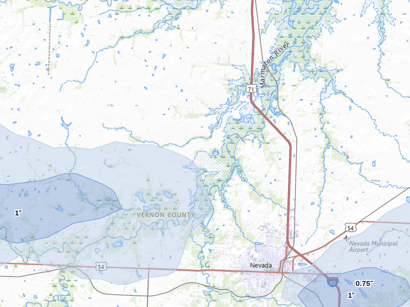 NEXRAD radar-signature map of the hail storm over Richards, MO on May 31, 2026