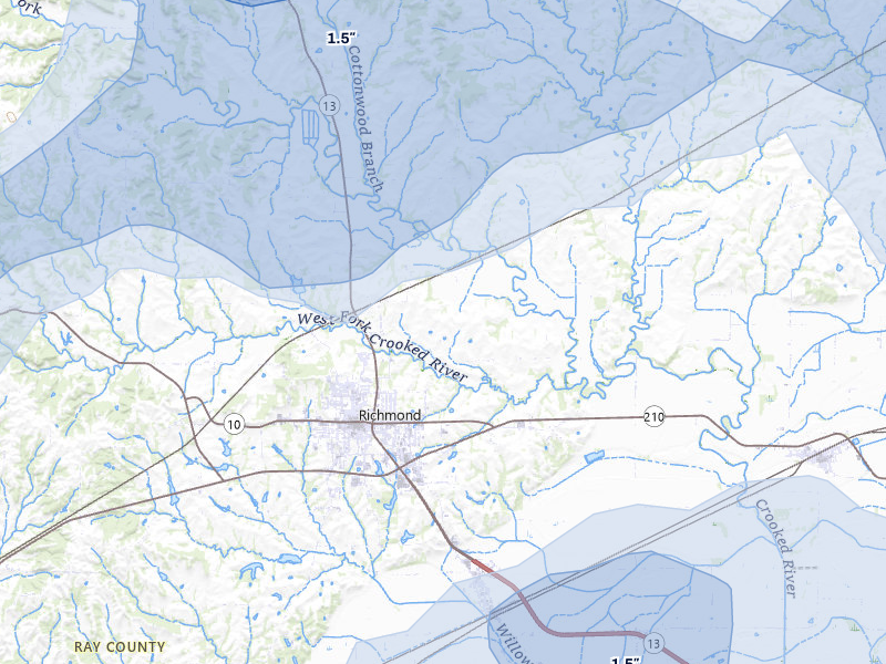 NEXRAD radar-signature map of the hail over Richmond, MO