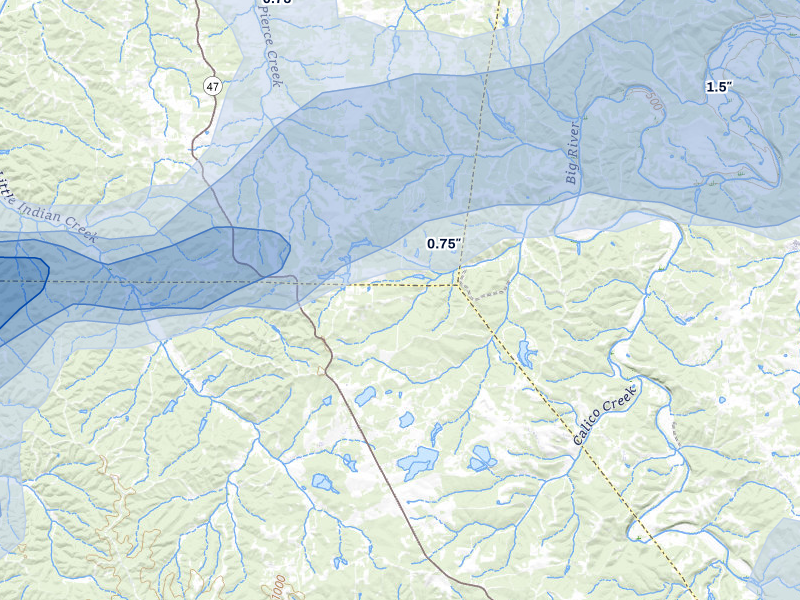 NEXRAD radar-signature map of the hail over Richwoods, MO