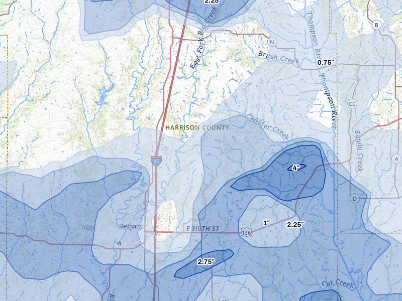 NEXRAD radar-signature map of the hail storm over Ridgeway, MO on May 16, 2026