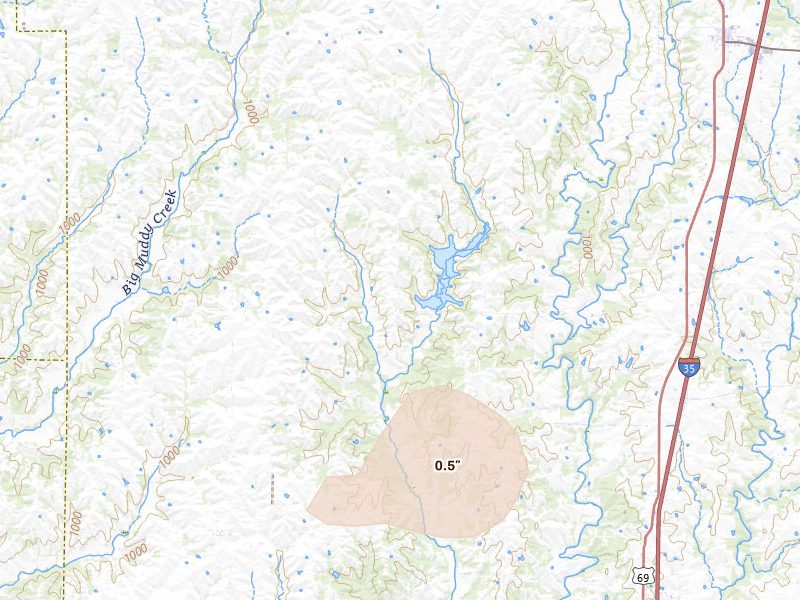 Radar-estimated hail-size map of the storm over Ridgeway, MO