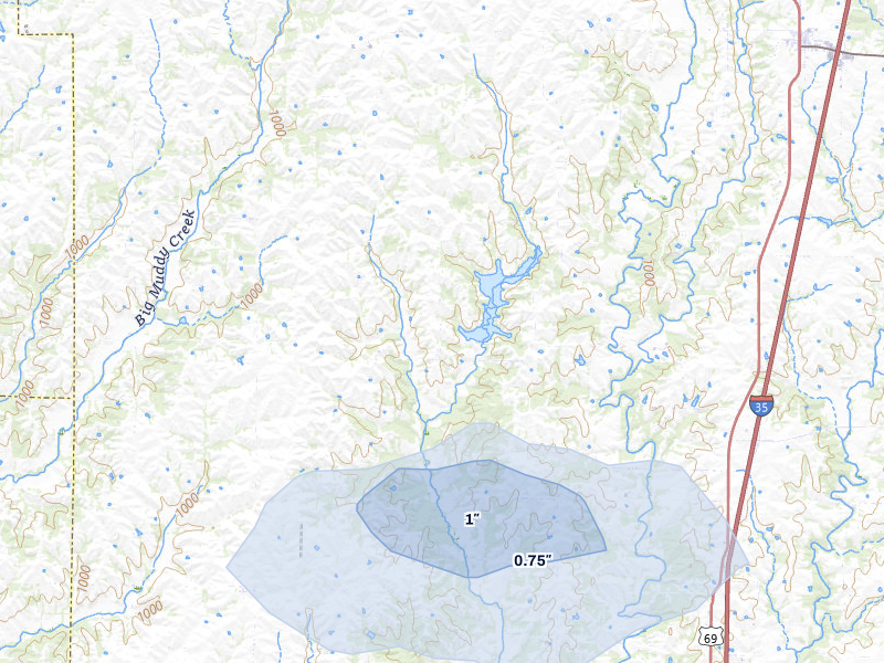 NEXRAD radar-signature map of the hail storm over Ridgeway, MO on Sep 5, 2026