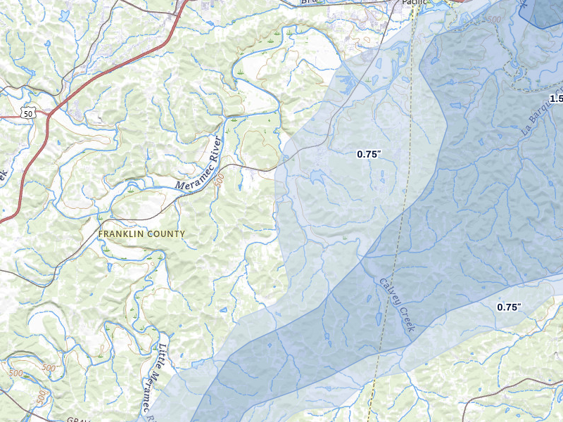 NEXRAD radar-signature map of the hail over Robertsville, MO