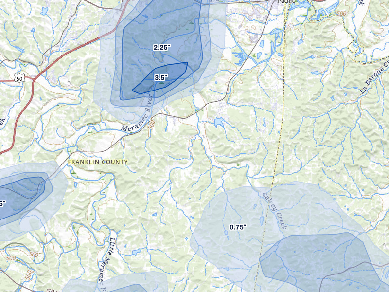 NEXRAD radar-signature map of the hail over Robertsville, MO