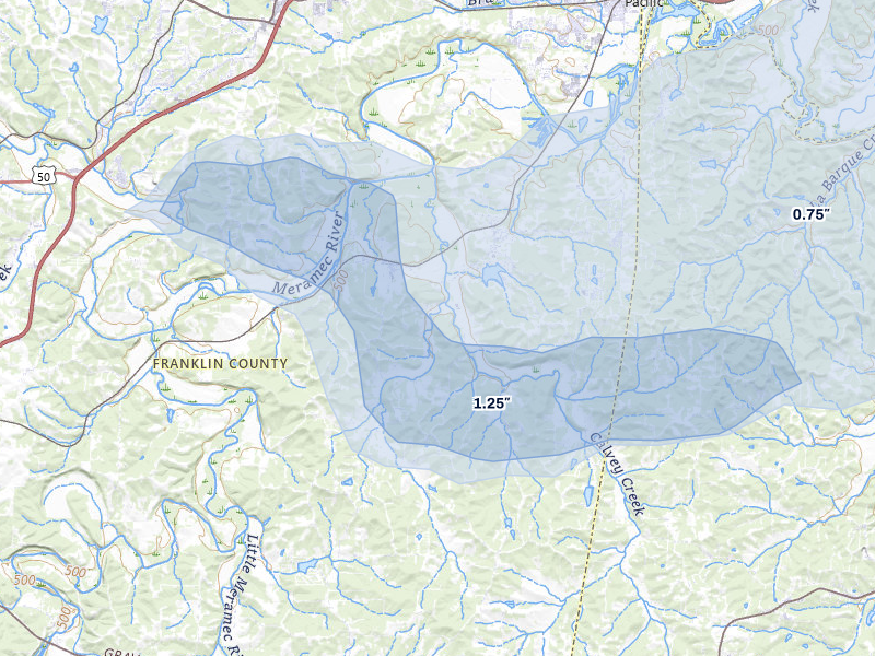 NEXRAD radar-signature map of the hail storm over Robertsville, MO on May 18, 2026