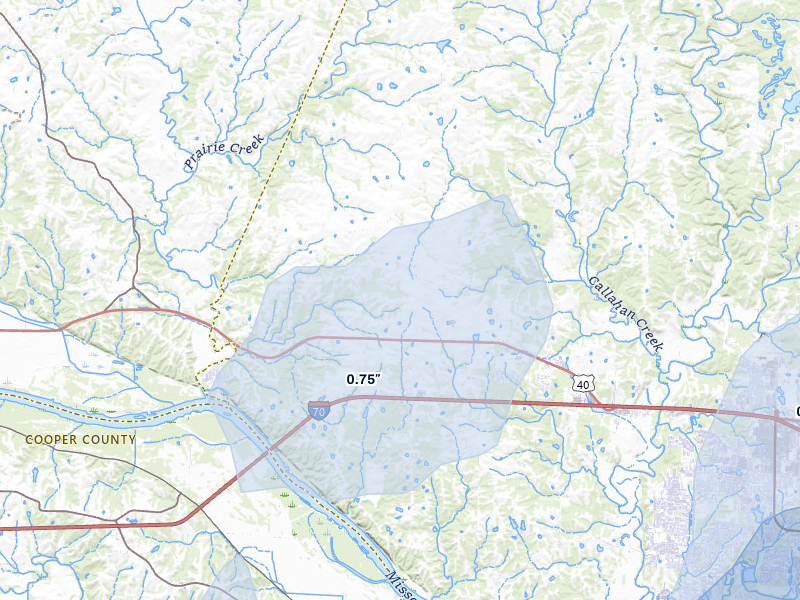 NEXRAD radar-signature map of the hail over Rocheport, MO
