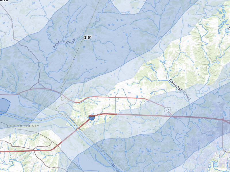 NEXRAD radar-signature map of the hail over Rocheport, MO