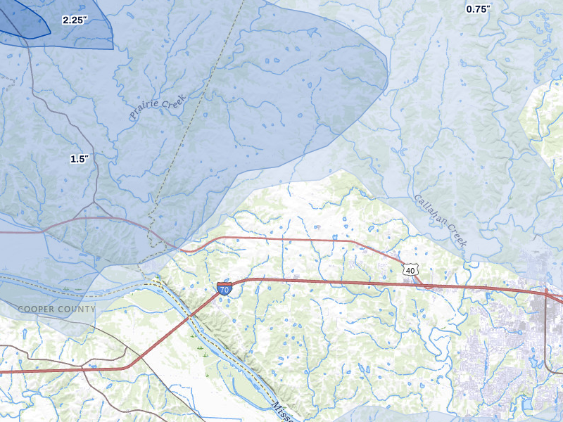 NEXRAD radar-signature map of the hail storm over Rocheport, MO on May 31, 2026