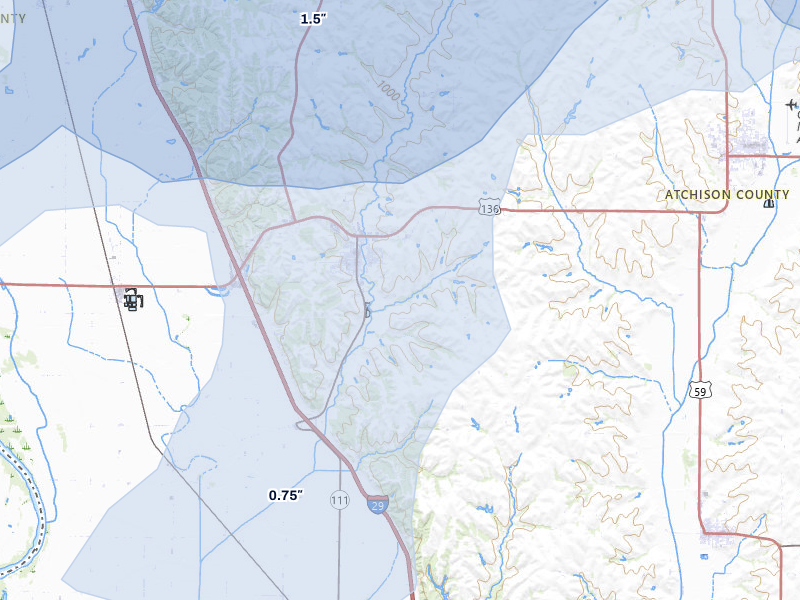 NEXRAD radar-signature map of the hail storm over Rock Port, MO on May 16, 2026