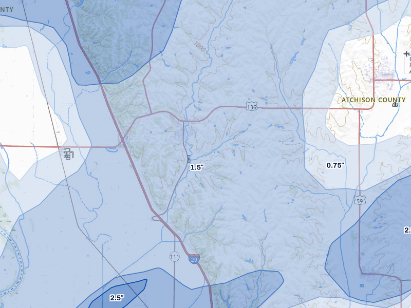 NEXRAD radar-signature map of the hail storm over Rock Port, MO on May 18, 2026