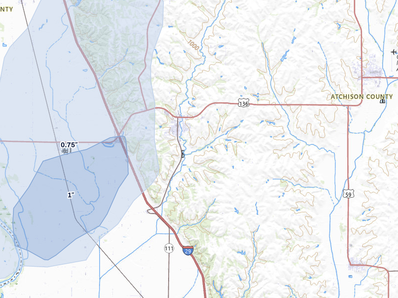 NEXRAD radar-signature map of the hail storm over Rock Port, MO on Jun 5, 2026