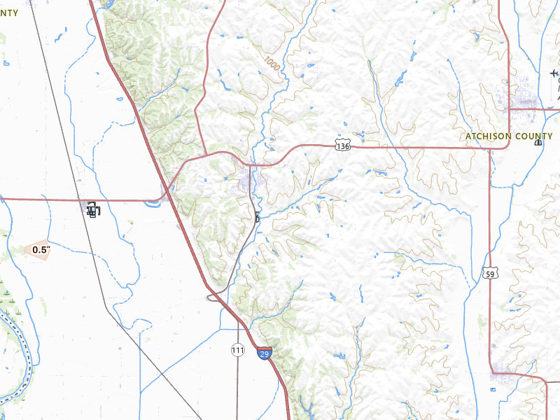 Radar-estimated hail-size map of the storm over Rock Port, MO on Jun 6, 2026