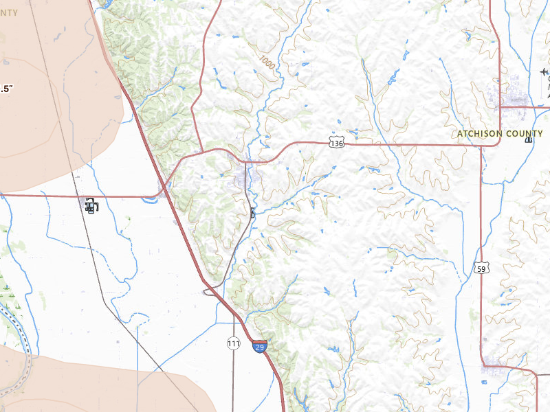 Radar-estimated hail-size map of the storm over Rock Port, MO on Jul 3, 2026