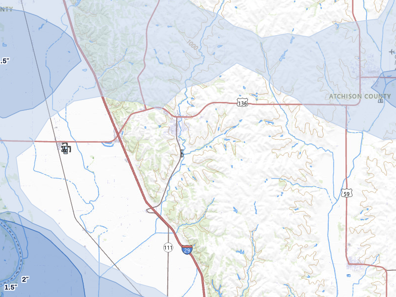 NEXRAD radar-signature map of the hail storm over Rock Port, MO on Jul 3, 2026