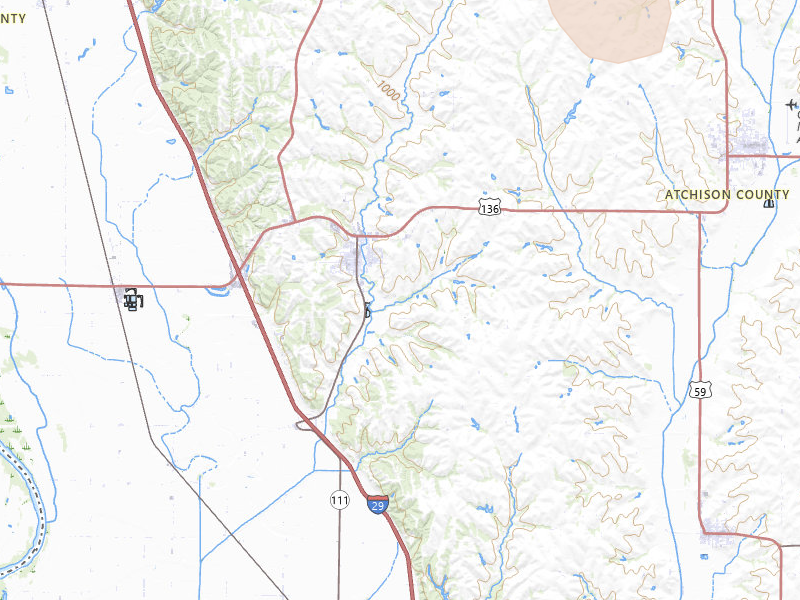 Radar-estimated hail-size map of the storm over Rock Port, MO on Jul 8, 2026