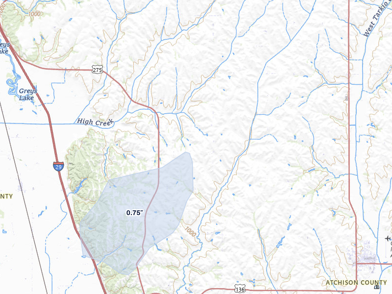 NEXRAD radar-signature map of the hail storm over Rock Port, MO on Aug 14, 2026