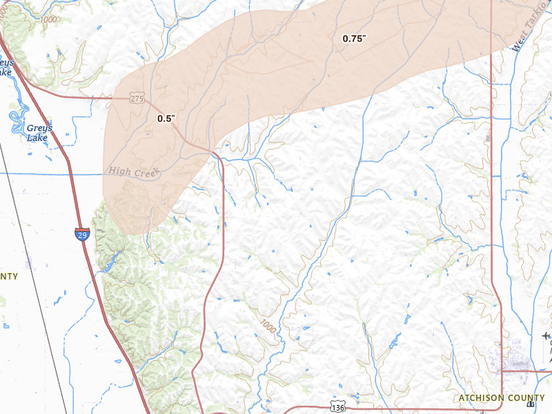 Radar-estimated hail-size map of the storm over Rock Port, MO