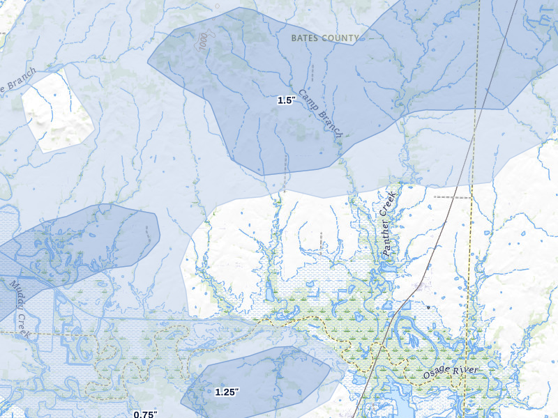 NEXRAD radar-signature map of the hail over Rockville, MO
