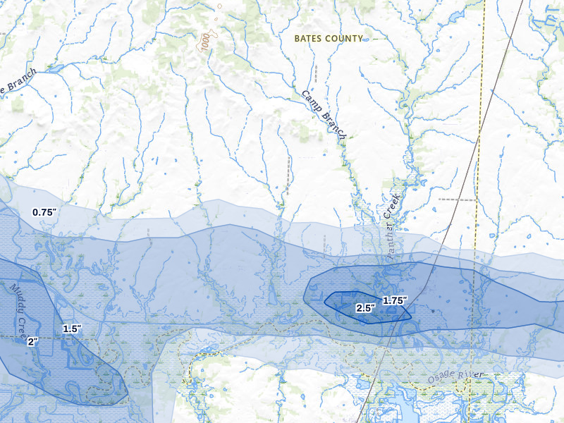 NEXRAD radar-signature map of the hail over Rockville, MO