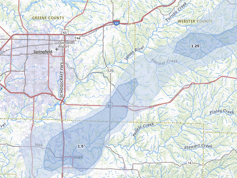 NEXRAD radar-signature map of the hail storm over Rogersville, MO on Mar 4, 2026
